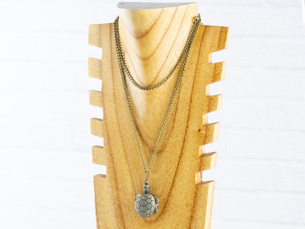 Tortoise Bronze Pocket Watch Long Necklace / Unique Watches / Sea Turtle Jewelry
