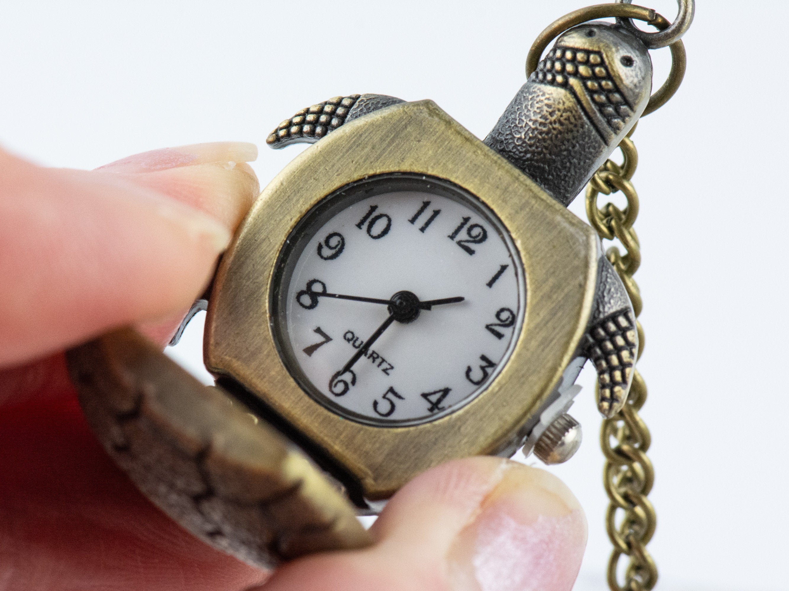 Tortoise Bronze Pocket Watch Long Necklace / Unique Watches / Sea Turtle Jewelry