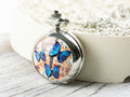Butterfly Print Porcelain Pocket Watch Long Necklace / Unique Watches / Nature Inspired Jewelry