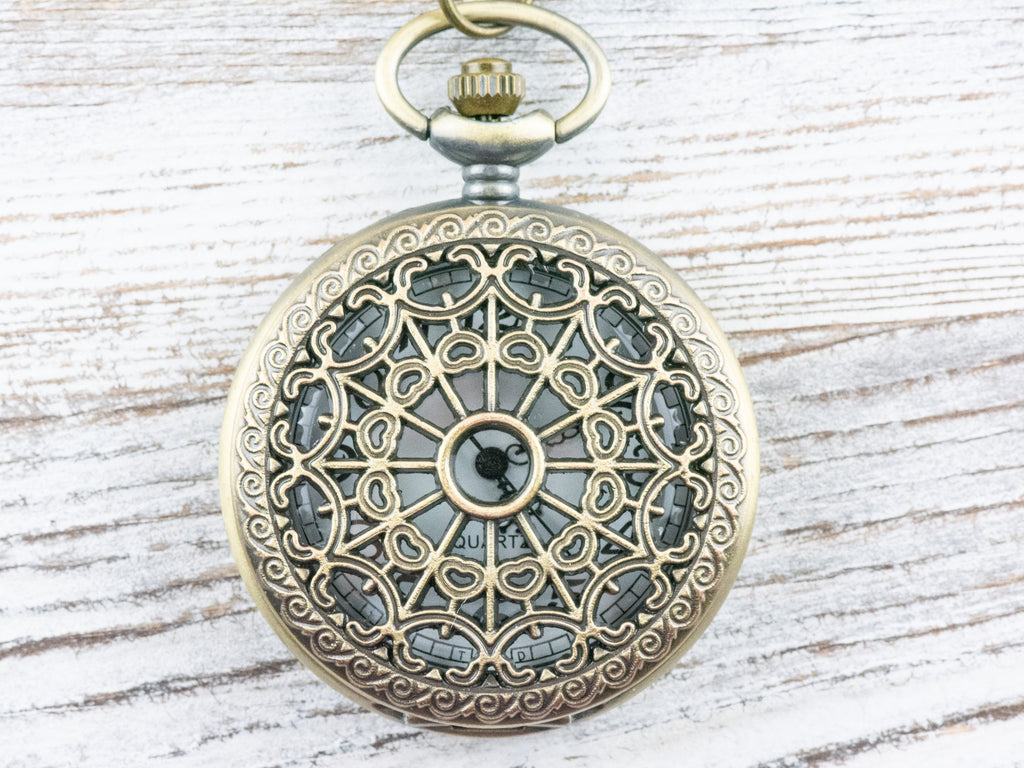 Spiderweb Bronze Pocket Watch Long Necklace / Unique Watches / Spider Jewelry / Large Pocket Watch