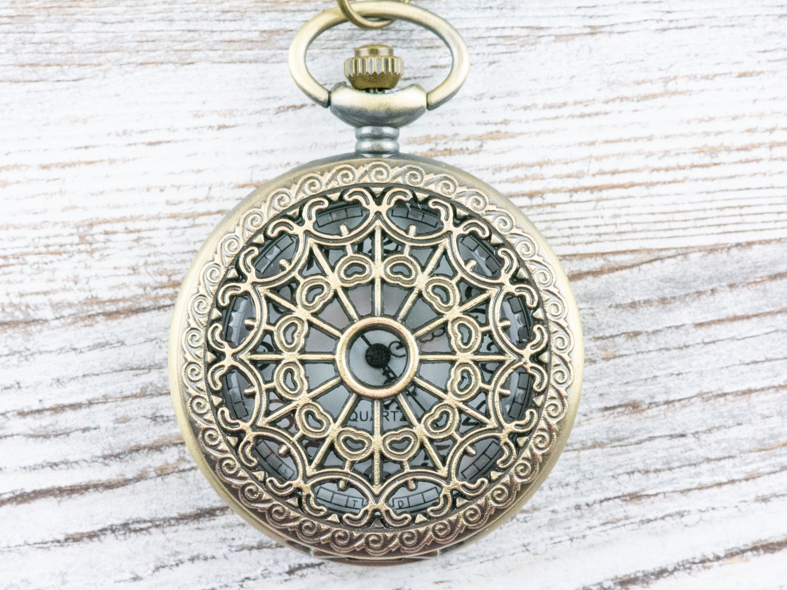 Spiderweb Bronze Pocket Watch Long Necklace / Unique Watches / Spider Jewelry / Large Pocket Watch