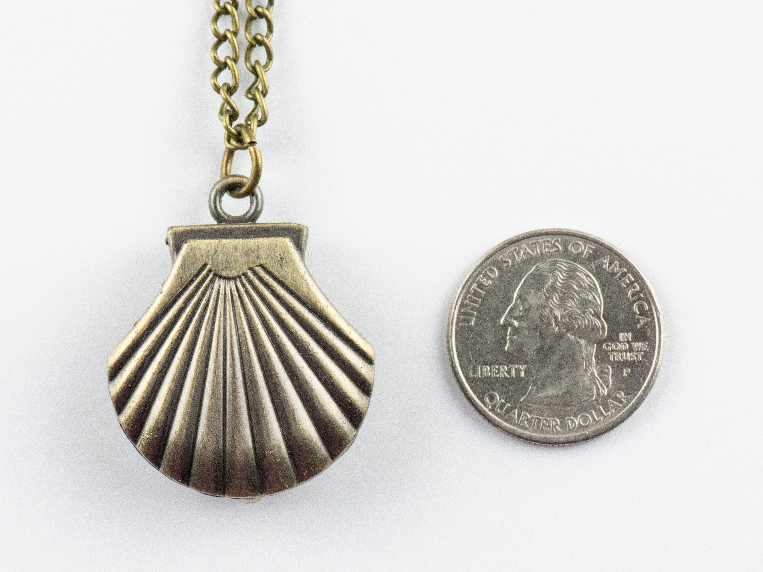 Seashell Bronze Pocket Watch Long Necklace / Unique Watches / Ocean Theme Jewelry