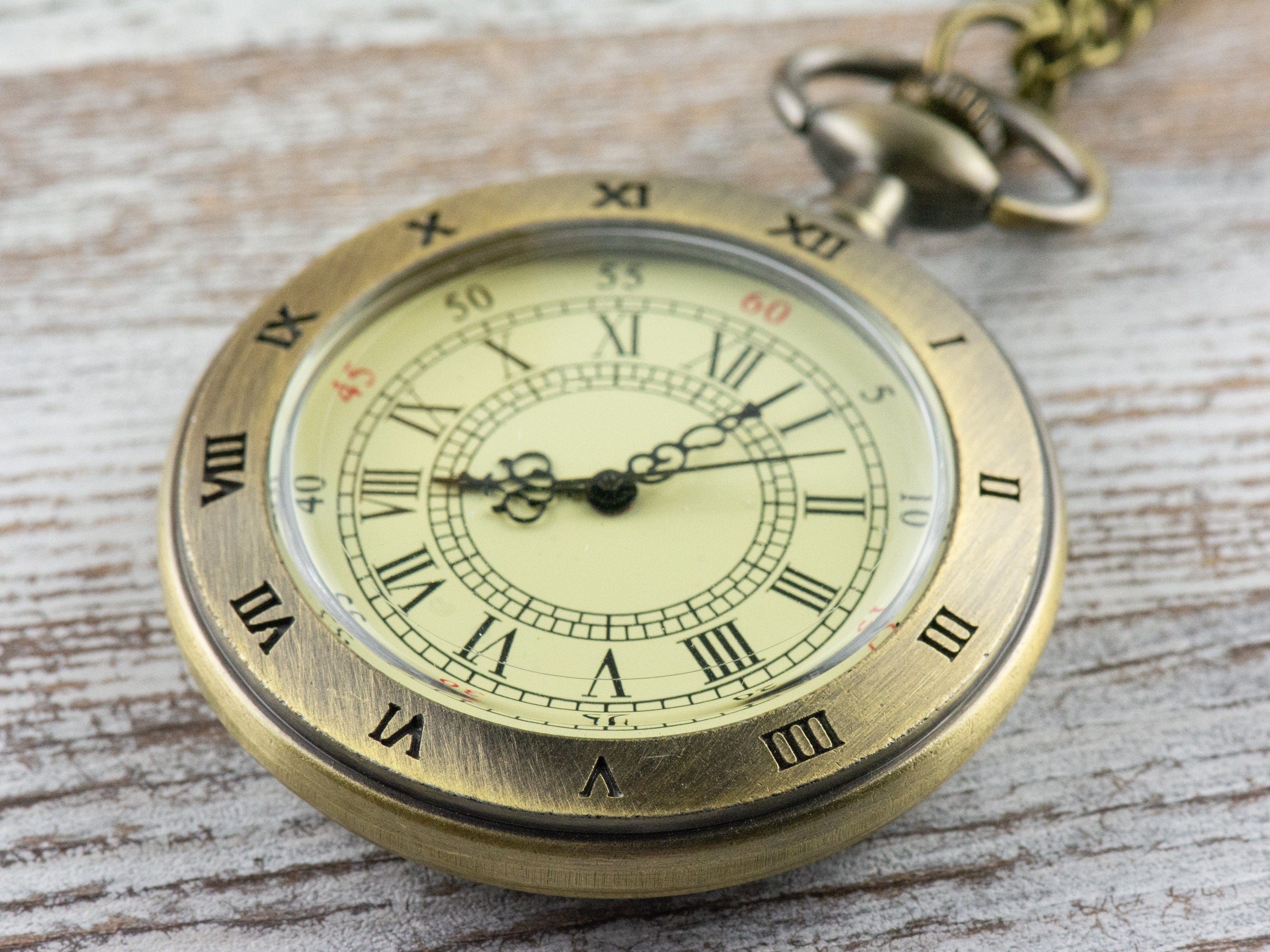 Roman Numeral Bronze Pocket Watch Long Necklace / Unique Watches / Steampunk Watch / Large Pocket Watch