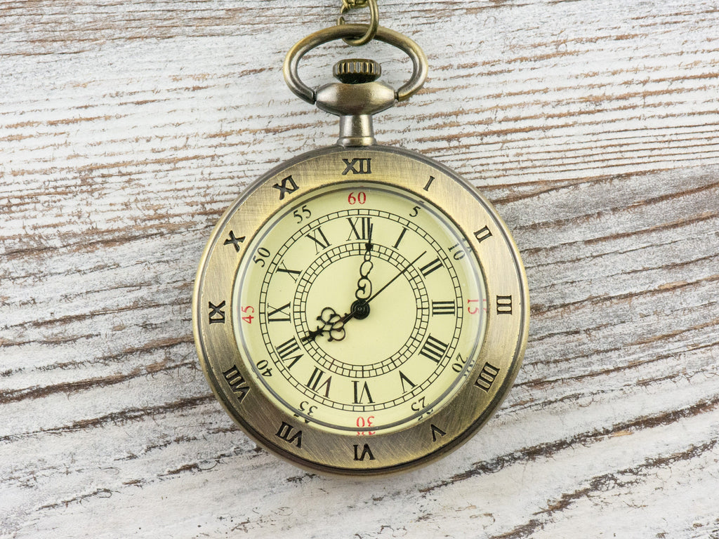 Roman Numeral Bronze Pocket Watch Long Necklace / Unique Watches / Steampunk Watch / Large Pocket Watch