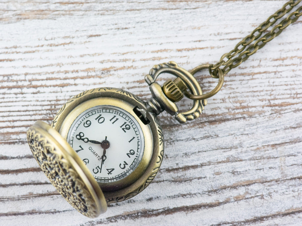 Floral Bronze Pocket Watch Long Necklace / Unique Watches / Nature Inspired Jewelry