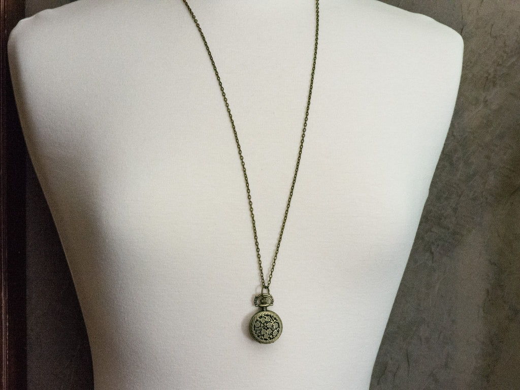 Floral Bronze Pocket Watch Long Necklace / Unique Watches / Nature Inspired Jewelry