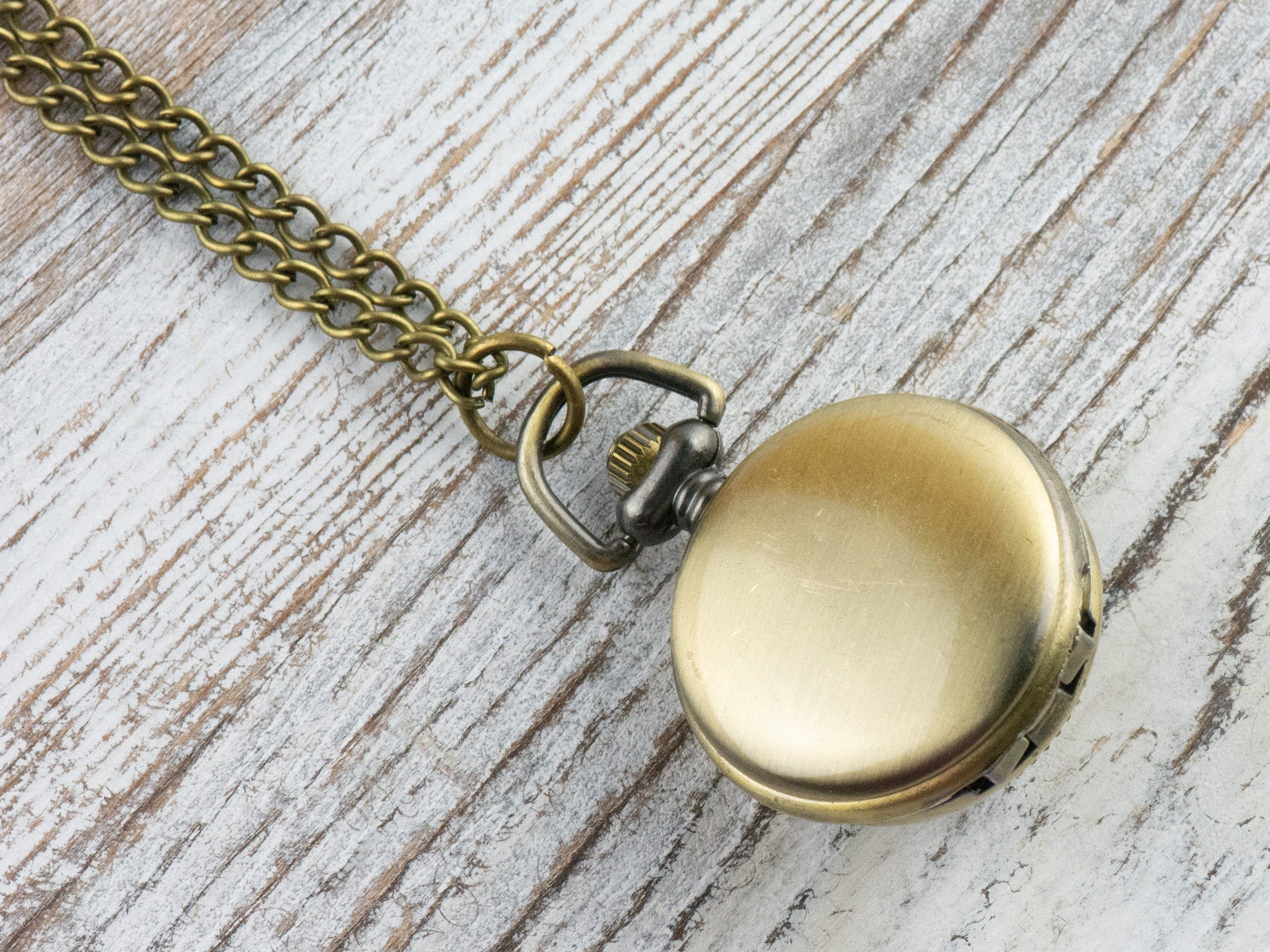 Brown Cat Eye Bronze Pocket Watch Long Necklace / Unique Watches / Rhinestone Jewelry