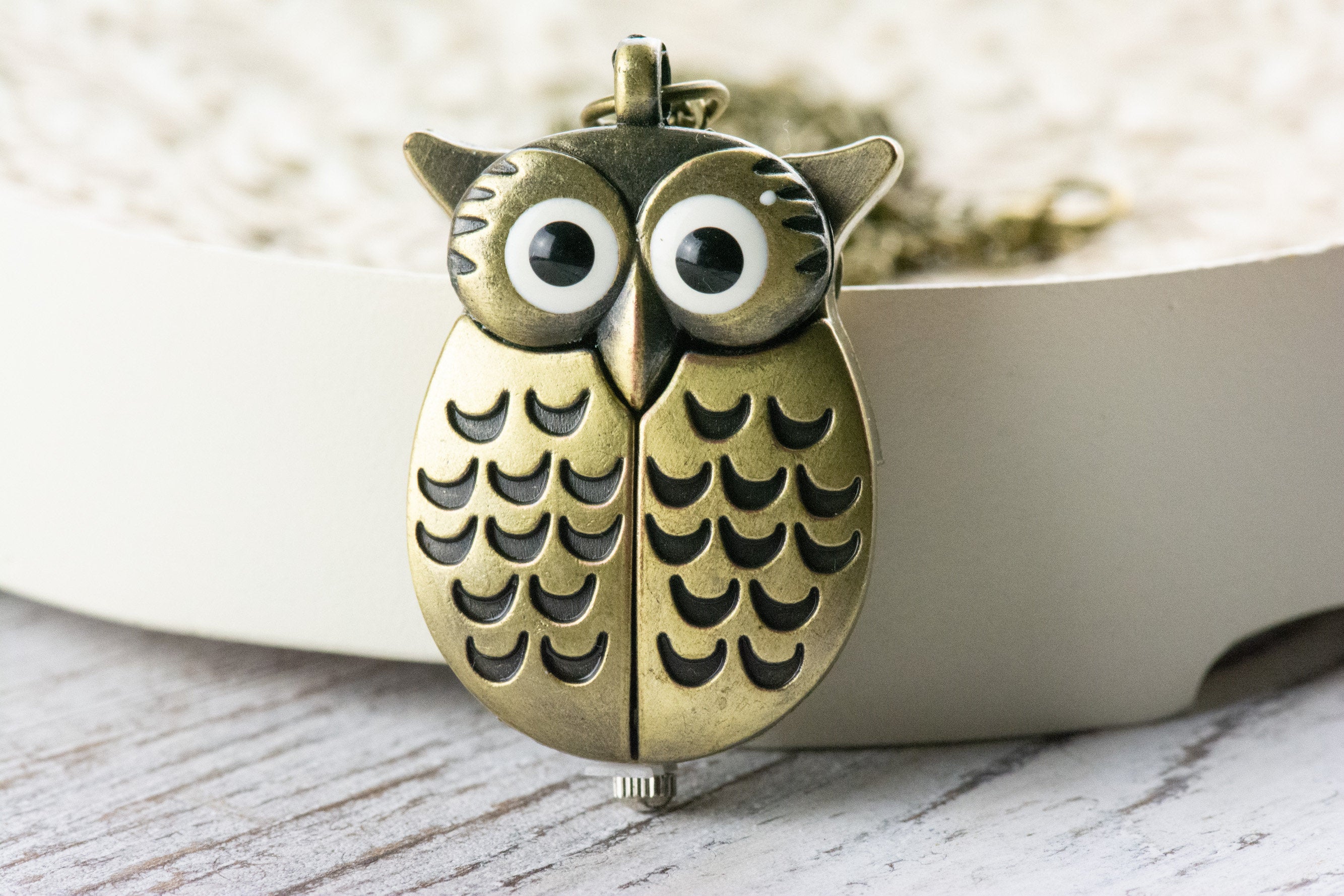 Winged Owl Bronze Pocket Watch Long Necklace / Unique Watches / Nature Inspired Jewelry