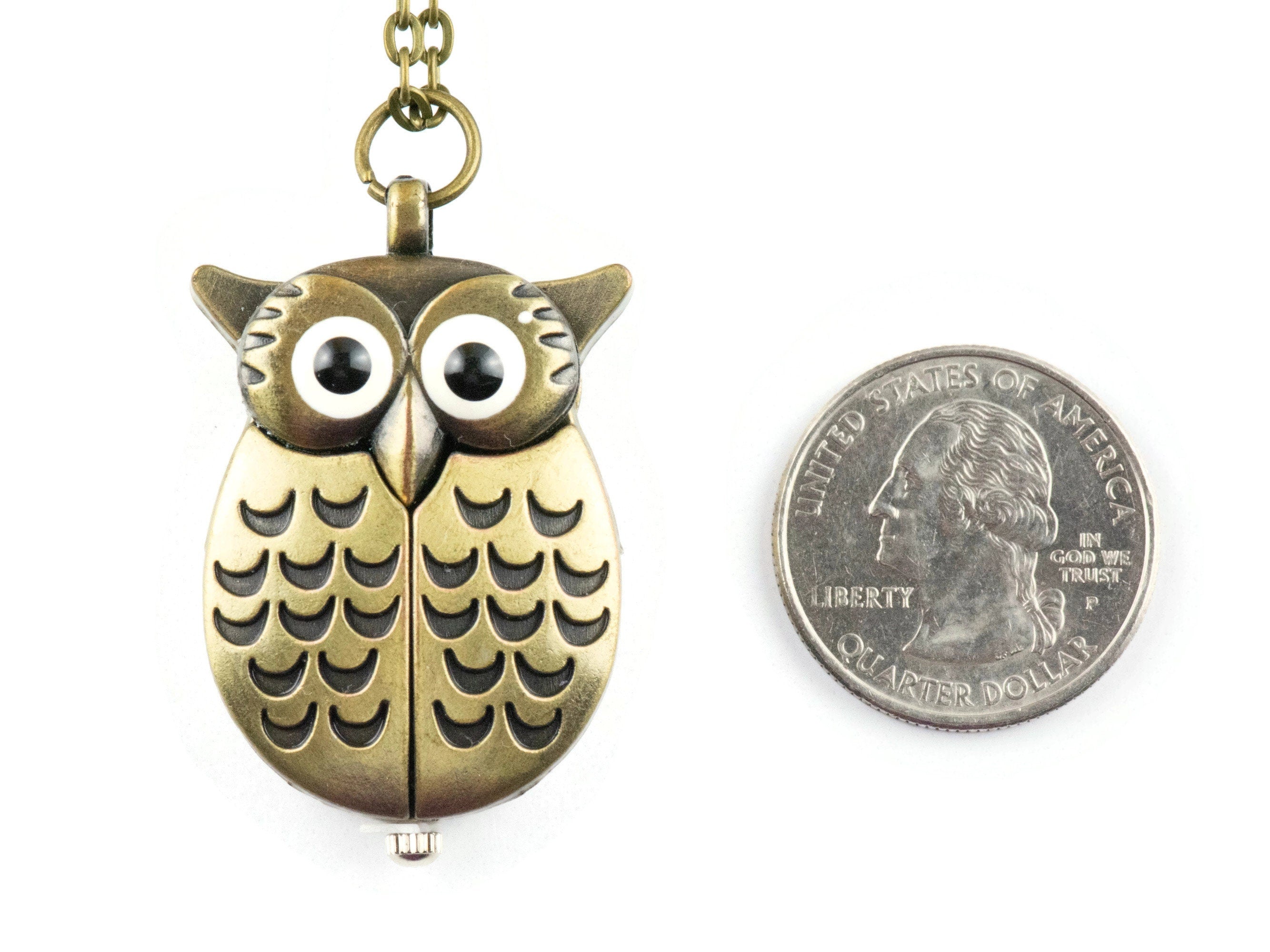 Winged Owl Bronze Pocket Watch Long Necklace / Unique Watches / Nature Inspired Jewelry