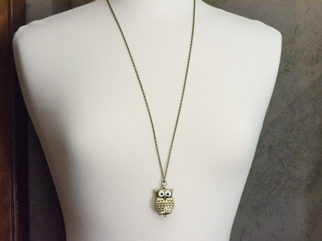 Winged Owl Bronze Pocket Watch Long Necklace / Unique Watches / Nature Inspired Jewelry