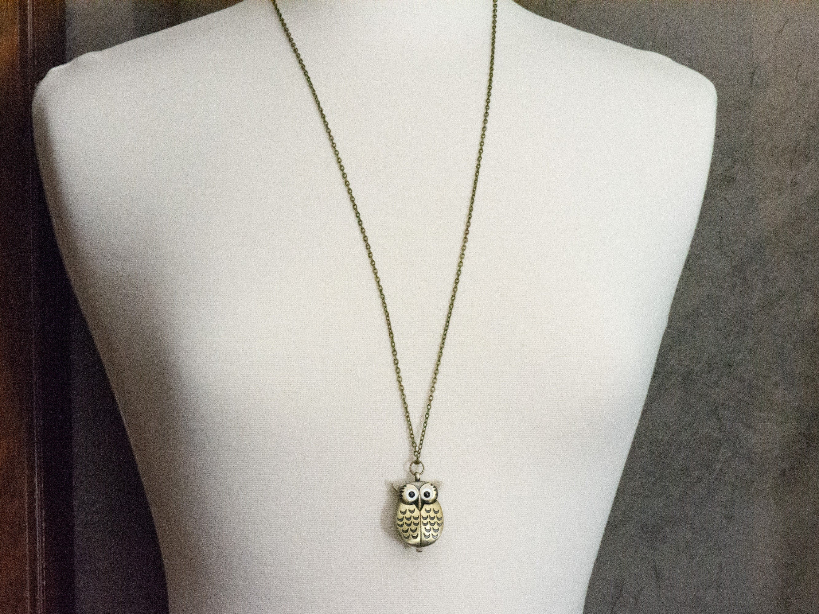 Winged Owl Bronze Pocket Watch Long Necklace / Unique Watches / Nature Inspired Jewelry