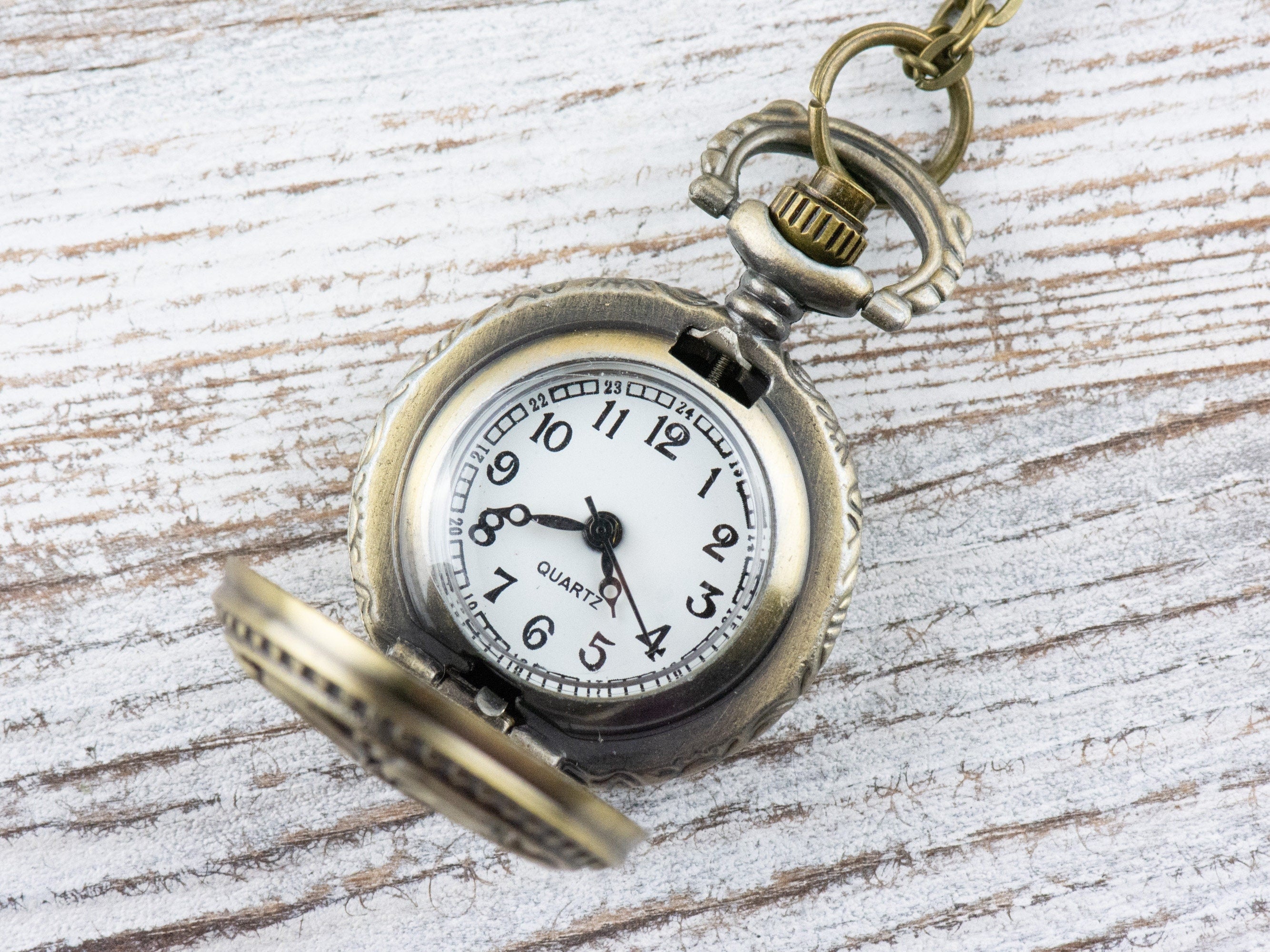 Flower Bronze Pocket Watch Long Necklace / Unique Watches / Nature Inspired Jewelry