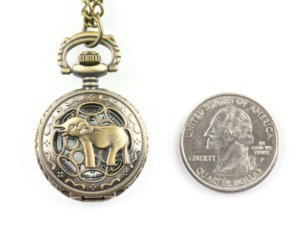 Elephant Bronze Pocket Watch Long Necklace / Unique Watches / Elephant Necklace