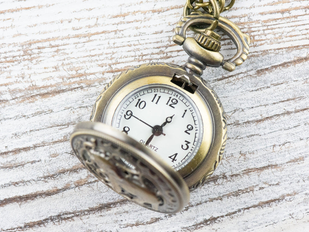 Elephant Bronze Pocket Watch Long Necklace / Unique Watches / Elephant Necklace