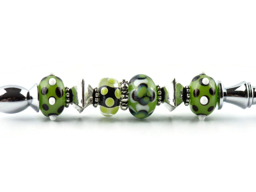 Green and Silver Glass Beaded Silver Letter Opener • Paper Knife • Desk Accessory