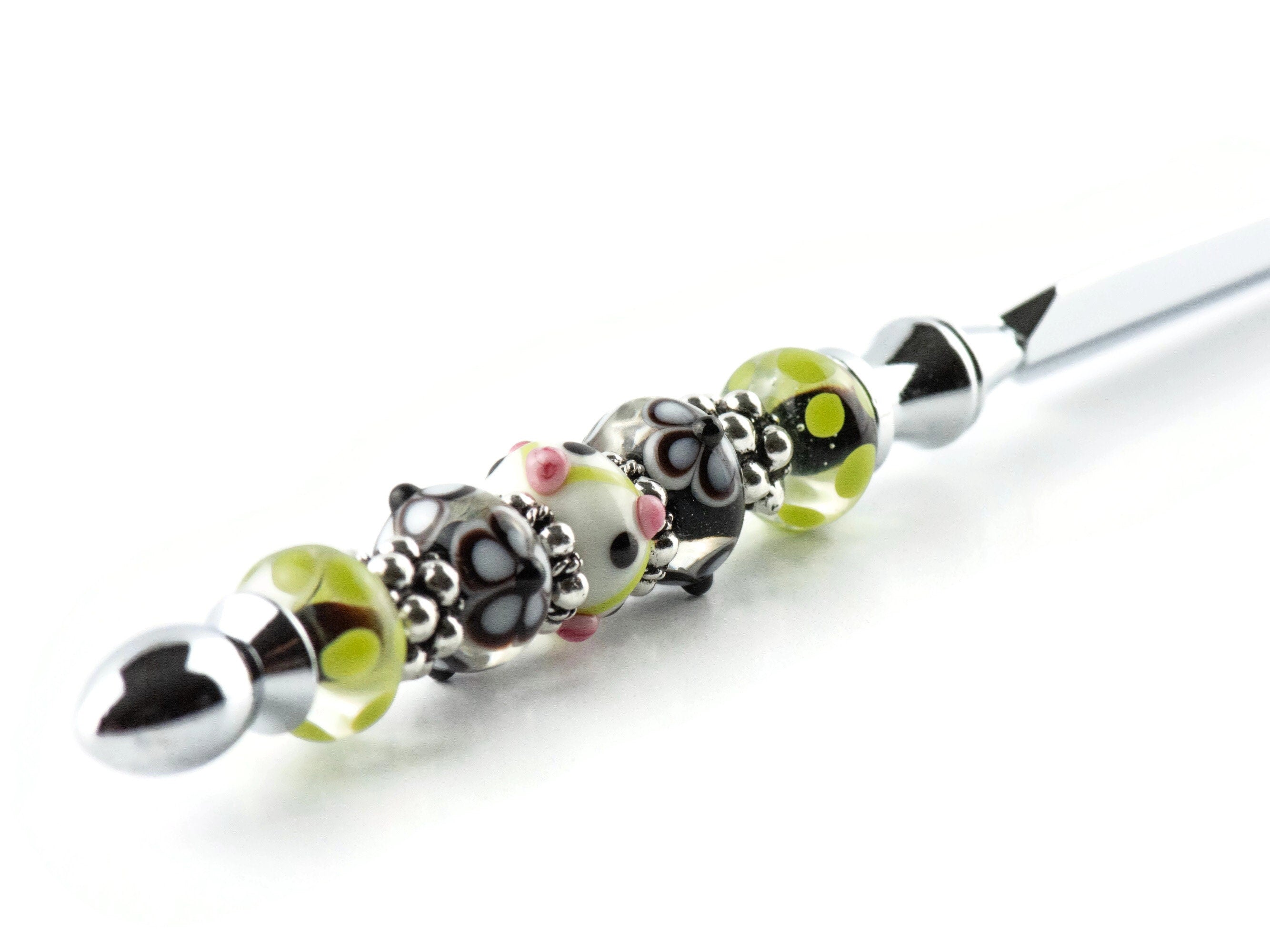Floral Pop Glass Beaded Silver Letter Opener • Paper Knife • Desk Accessory