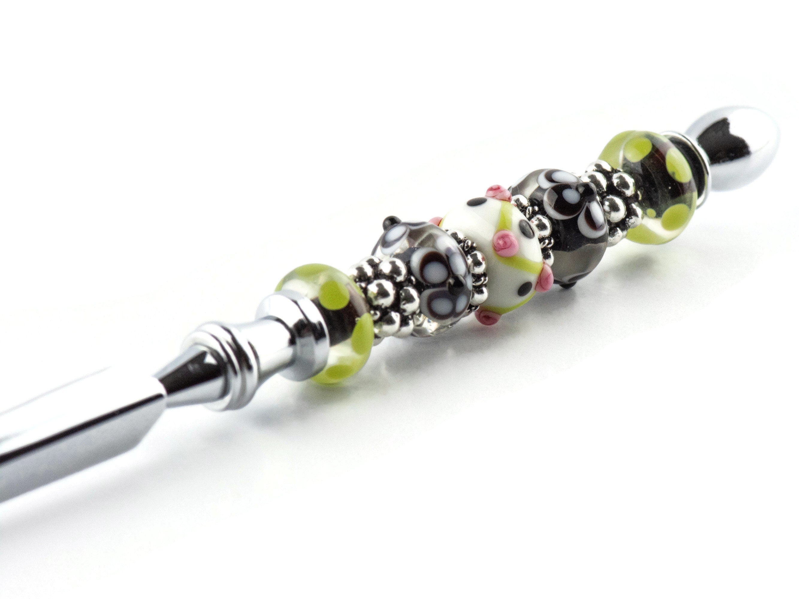 Floral Pop Glass Beaded Silver Letter Opener • Paper Knife • Desk Accessory