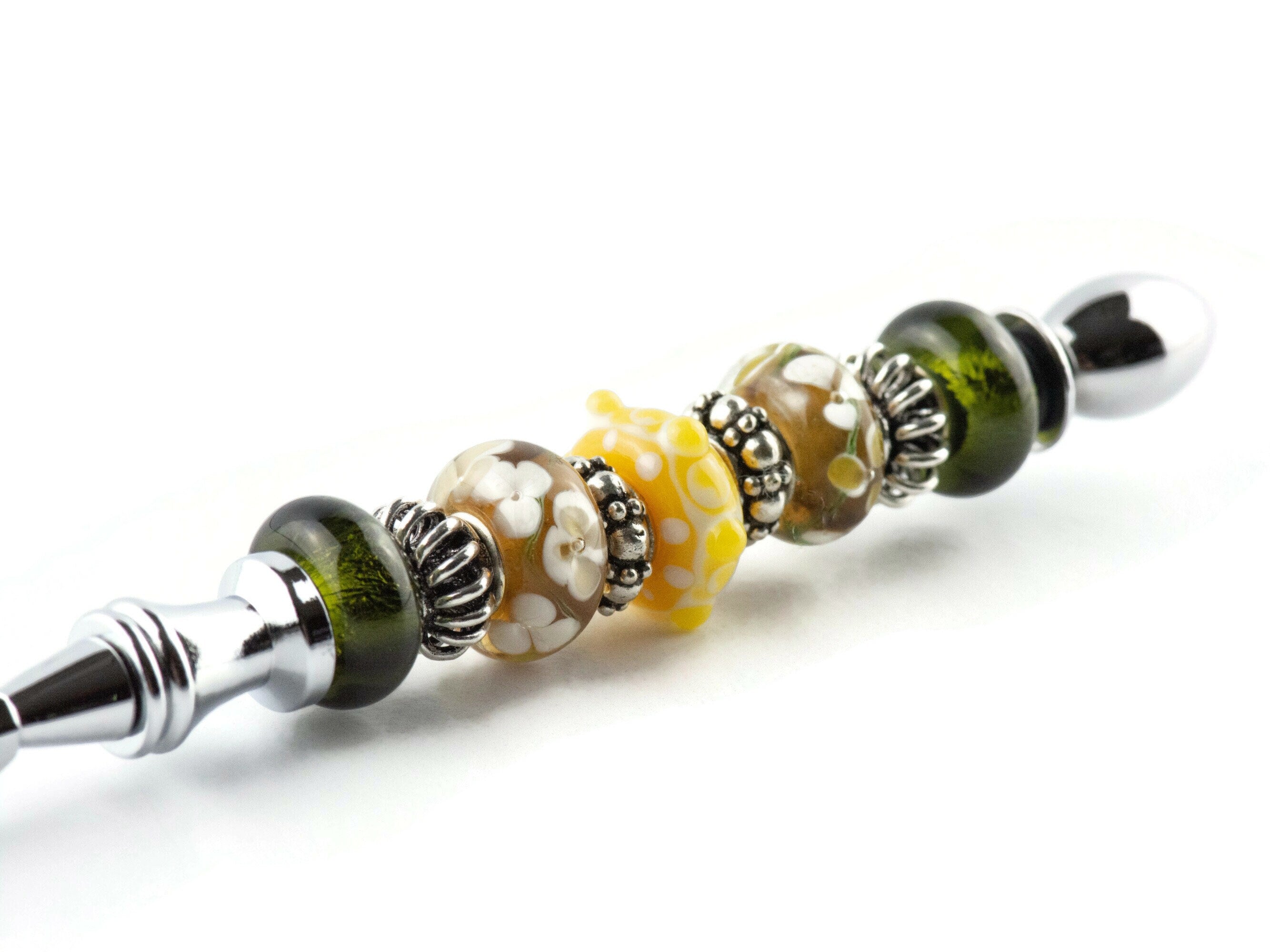 Spring in the City Glass Beaded Silver Letter Opener • Paper Knife • Desk Accessory