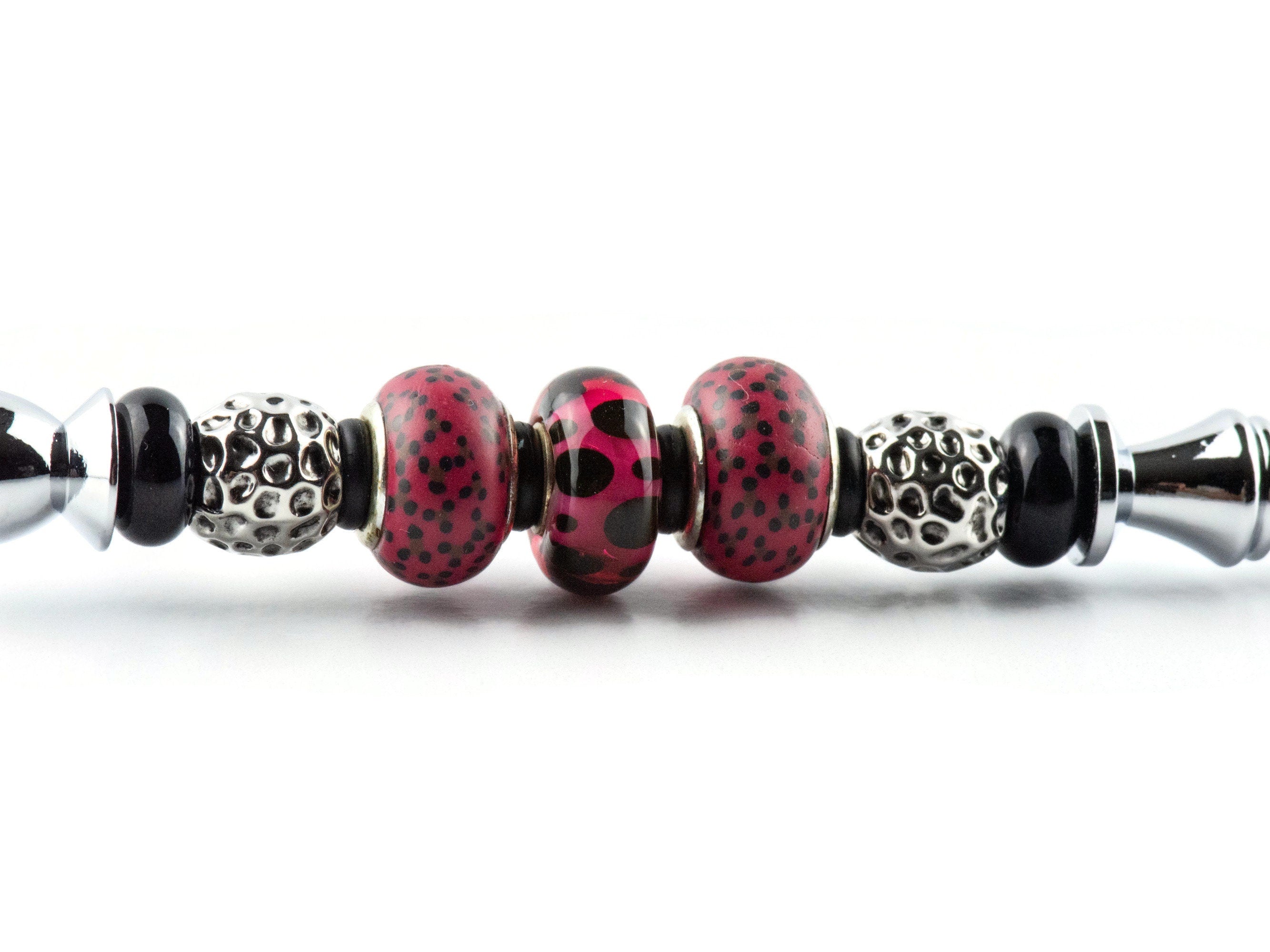 Hot Pink Glass and Clay Beaded Silver Letter Opener • Paper Knife • Desk Accessory