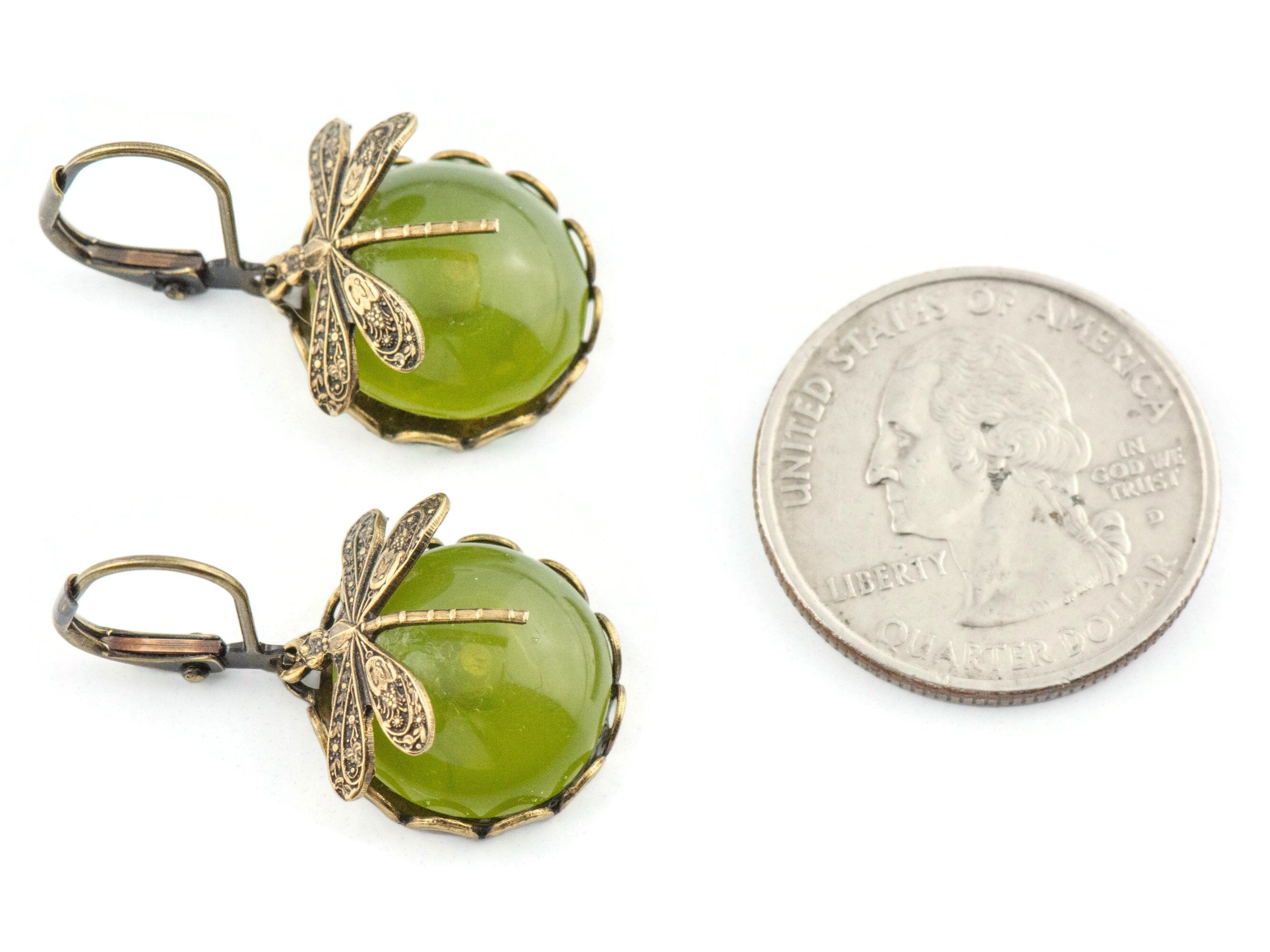 Taiwan Jade Brass Dragonfly Lever Back Earrings • Green Earrings • Handmade Nature-Inspired Jewelry • Jewelry Gift for Her