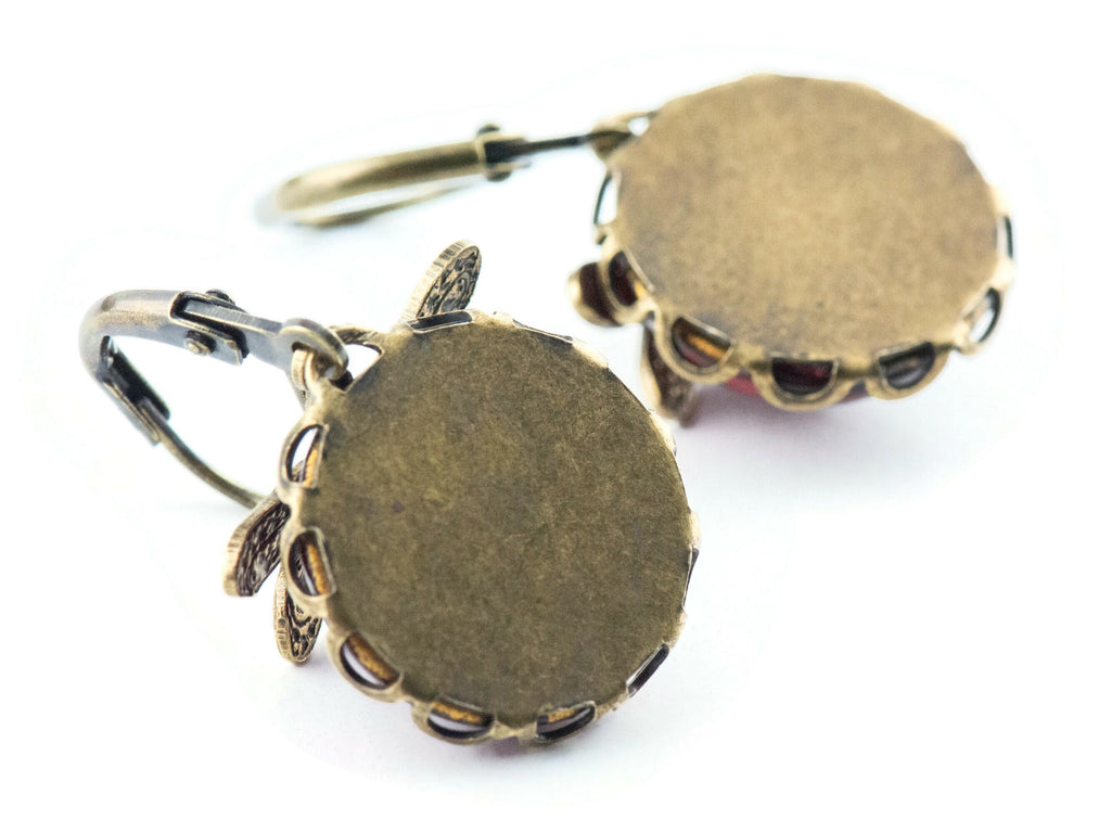 Ruby Red Brass Dragonfly Lever Back Earrings • Vintage Swarovski • Handmade Nature-Inspired Jewelry • Jewelry Gift for Her