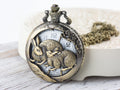 Rabbit Bronze Pocket Watch Long Necklace / Unique Watches / Nature Inspired Jewelry / Large Pocket Watch