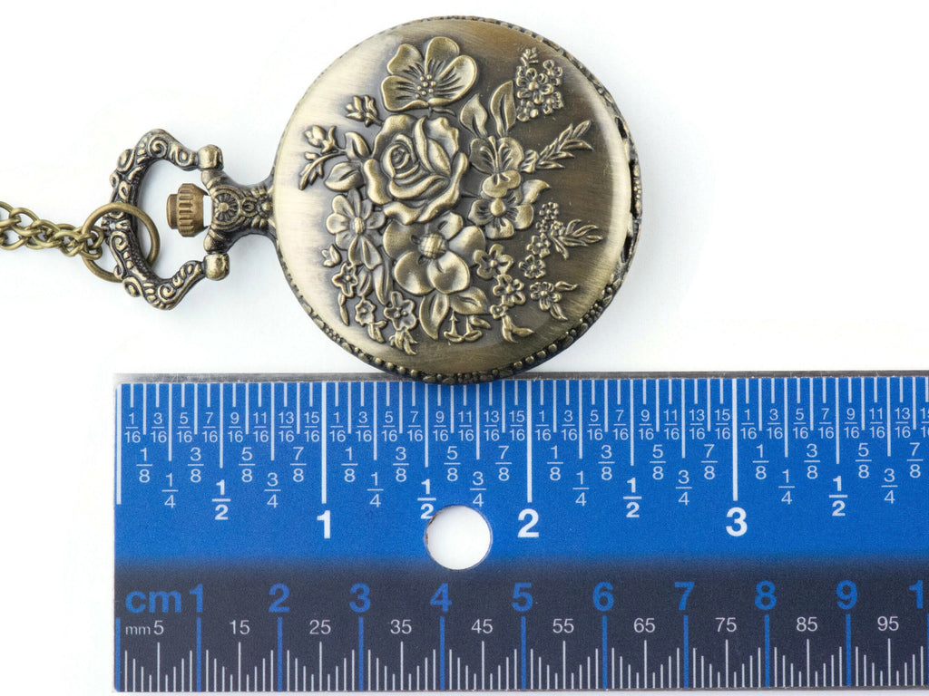 Roses Bronze Pocket Watch Long Necklace / Unique Watches / Nature Inspired Jewelry / Large Pocket Watch