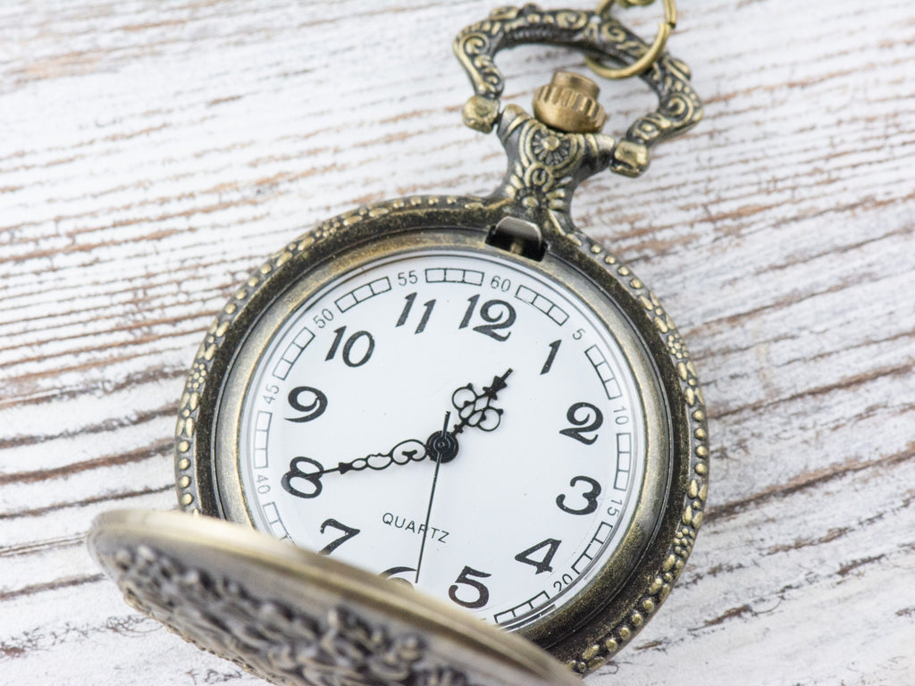 Roses Bronze Pocket Watch Long Necklace / Unique Watches / Nature Inspired Jewelry / Large Pocket Watch