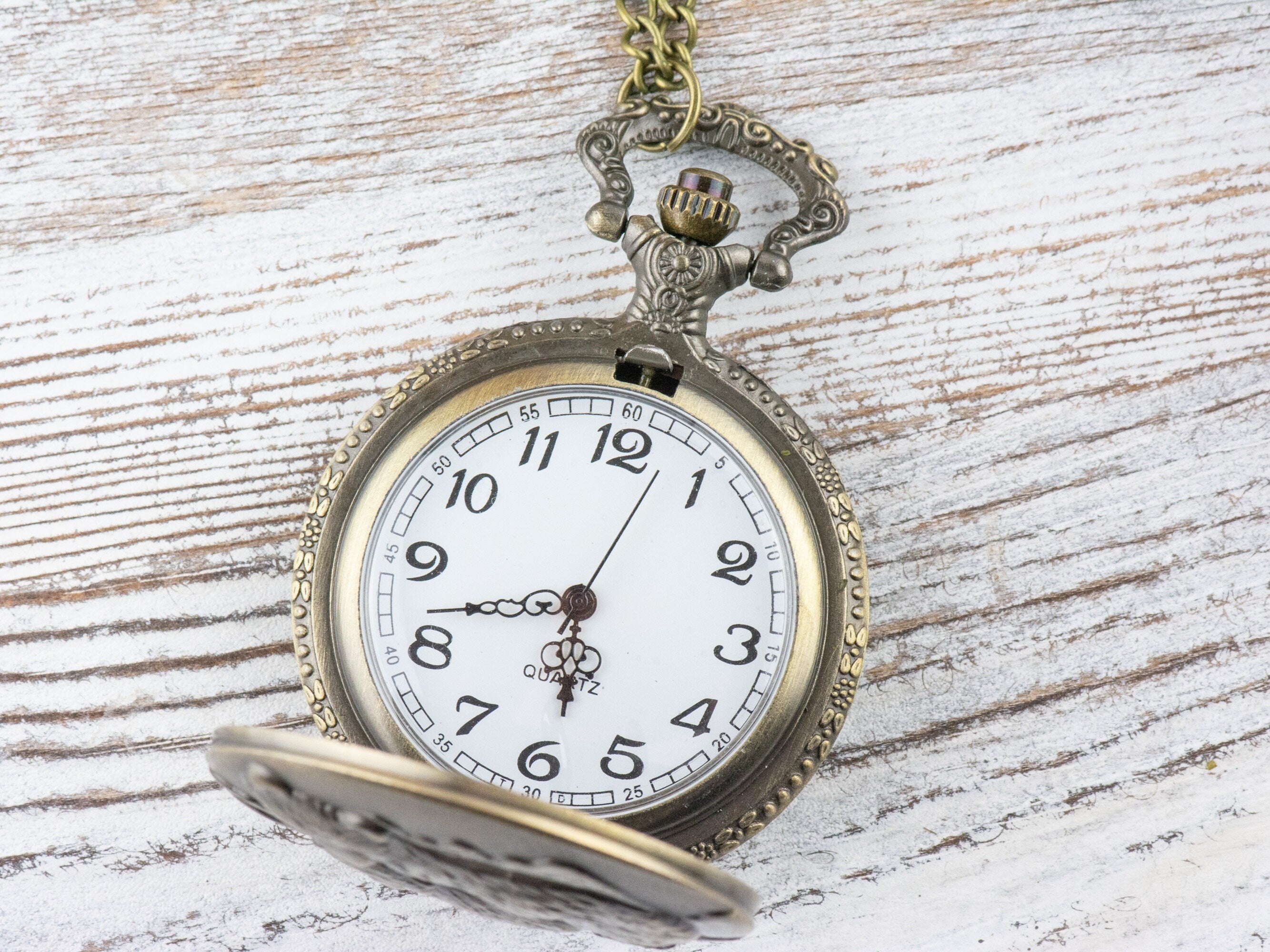 Bears Bronze Pocket Watch Long Necklace / Unique Watches / Nature Inspired Jewelry / Large Pocket Watch