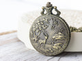Woodland Bronze Pocket Watch Long Necklace / Unique Watches / Nature Inspired Jewelry / Large Pocket Watch
