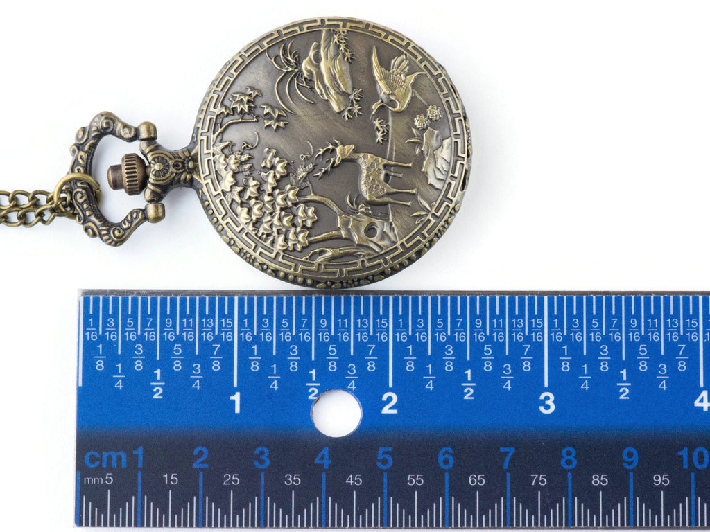 Woodland Bronze Pocket Watch Long Necklace / Unique Watches / Nature Inspired Jewelry / Large Pocket Watch