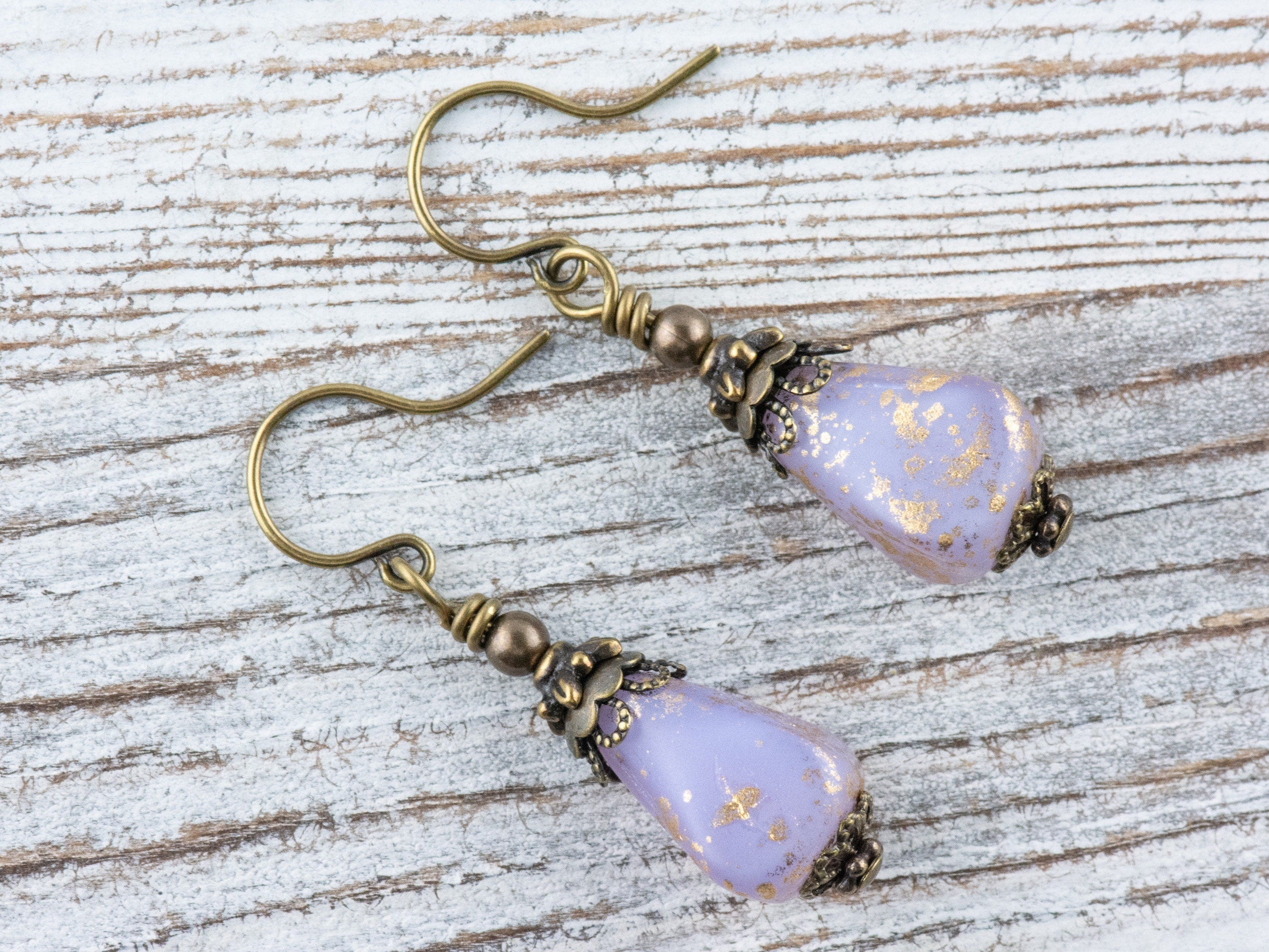 Purple Rain Earthy Brass Earrings • Nature-Inspired Jewelry • Handmade Dangly Earrings for Women • Fall Gifts