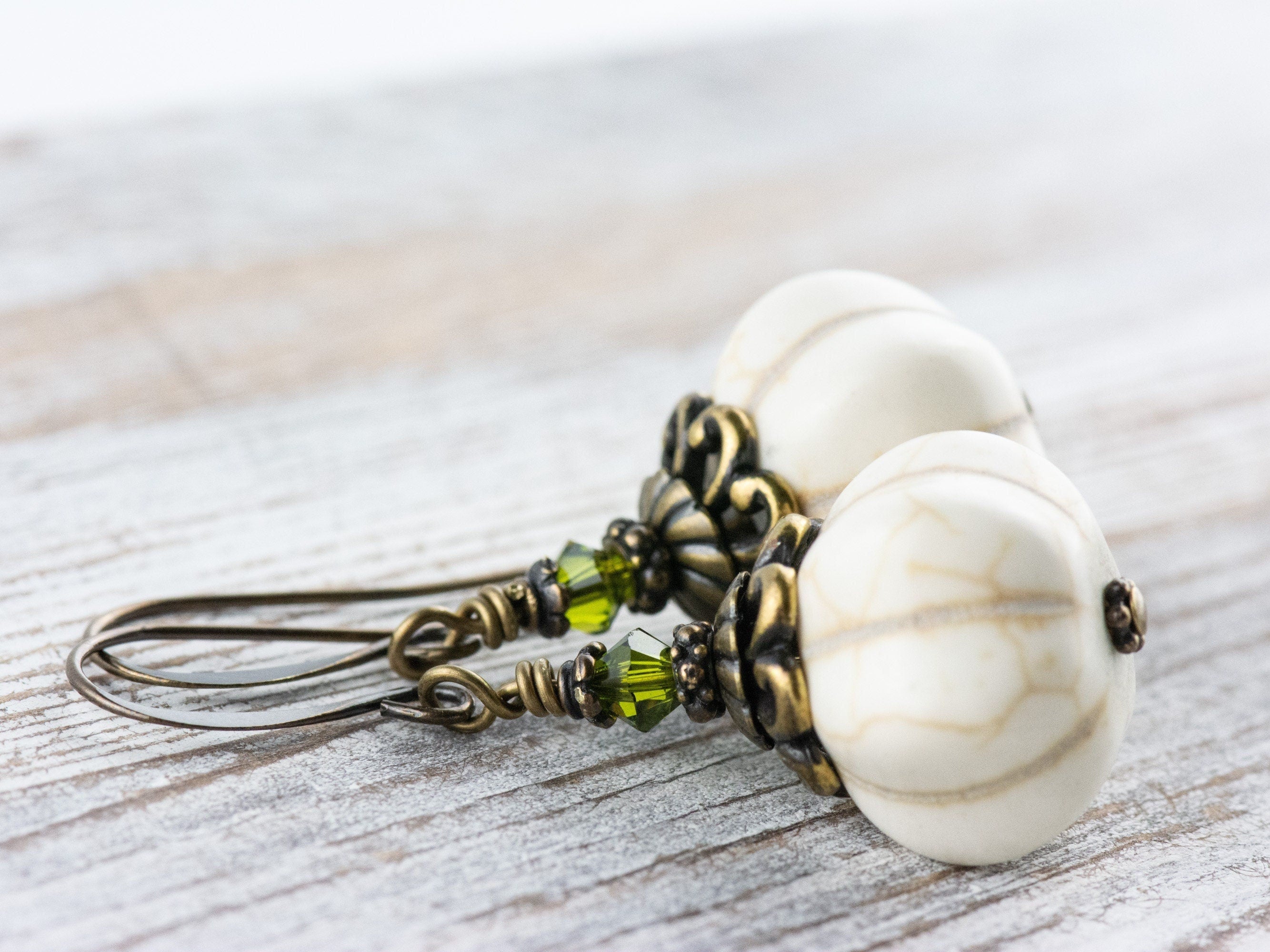 White Pumpkin Brass Earrings • Handmade Rustic Nature Jewelry • Autumn Vibes