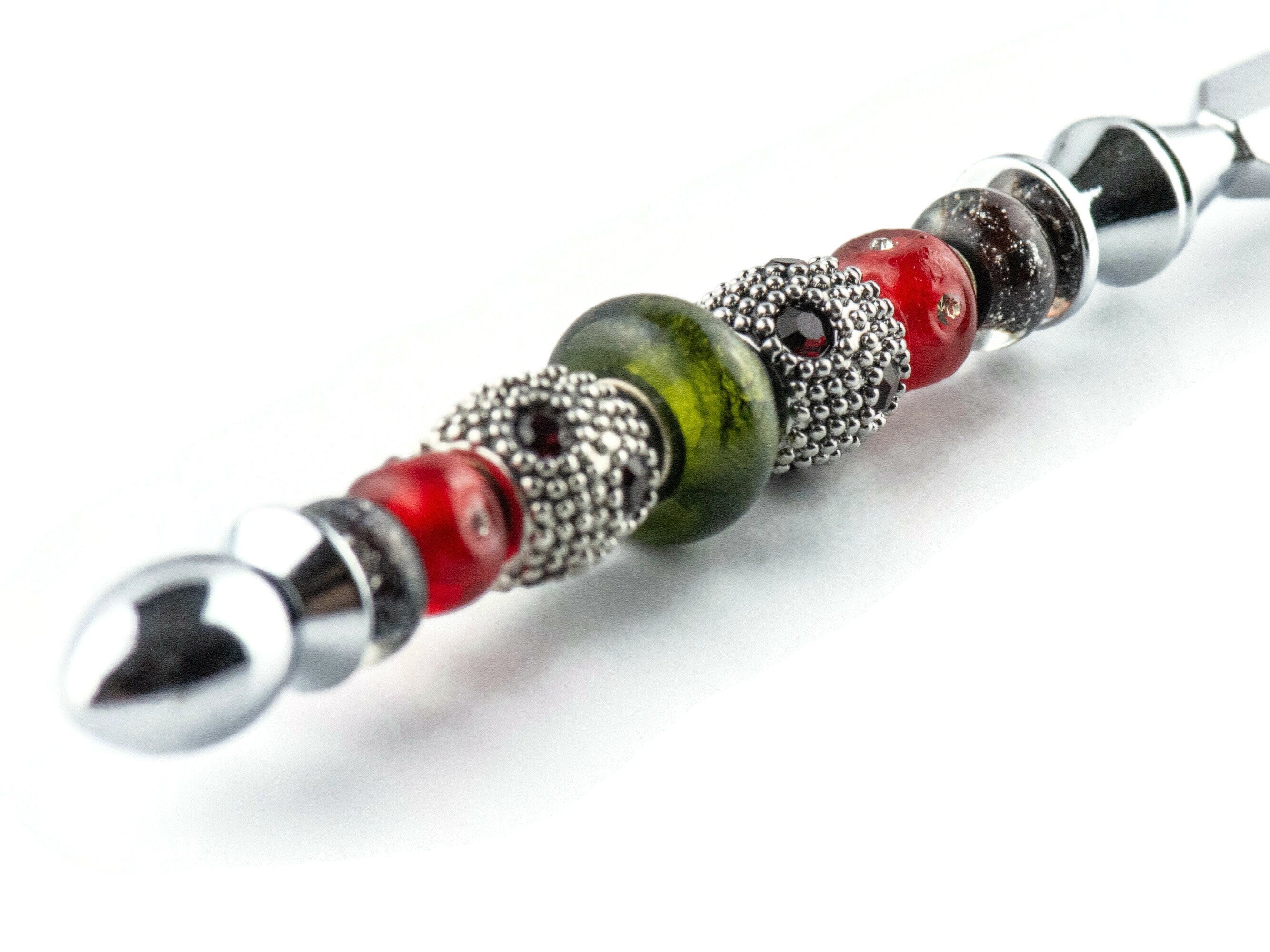 Vintage Christmas Glass Beaded Silver Letter Opener • Paper Knife • Desk Accessory