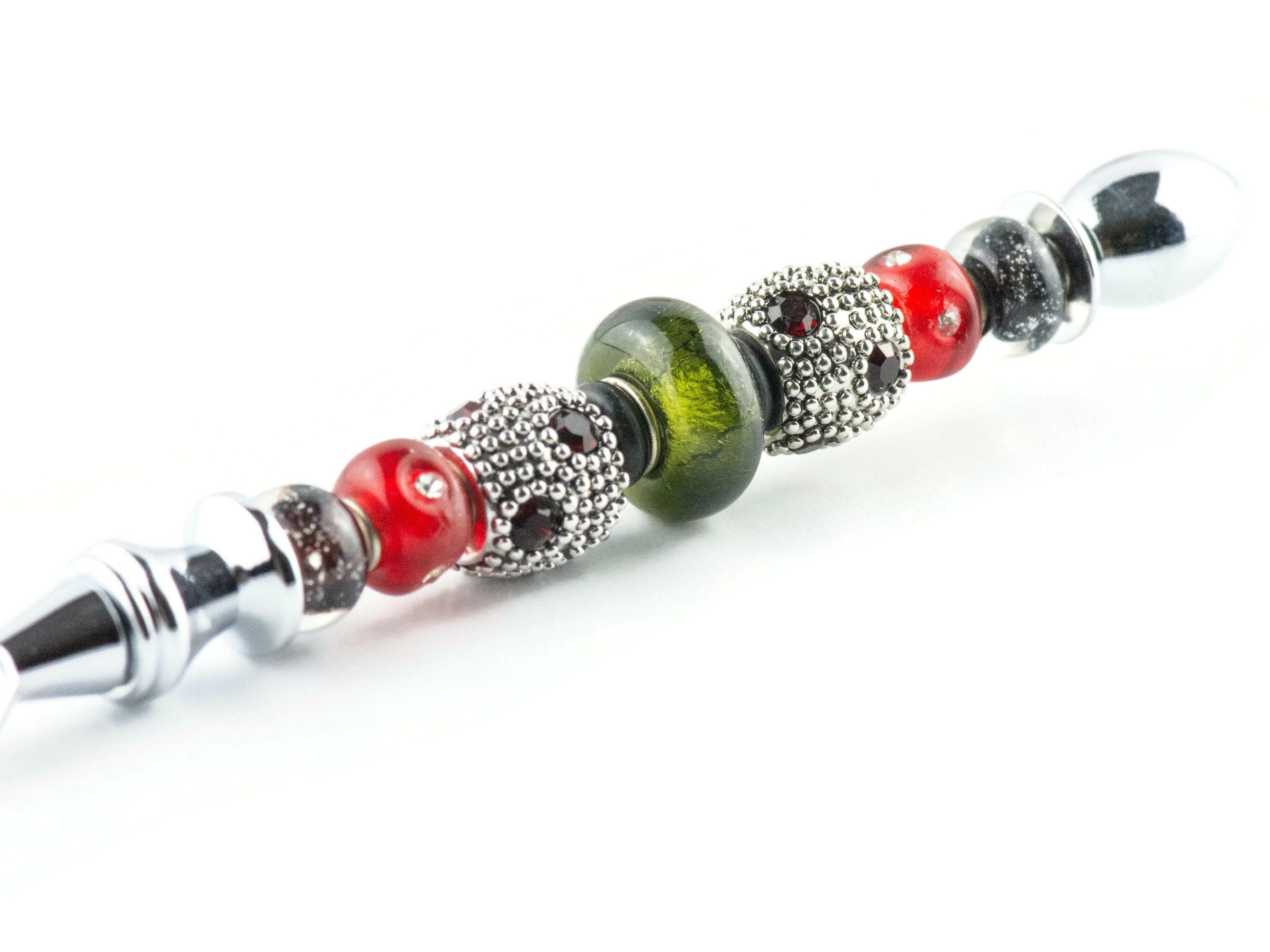 Vintage Christmas Glass Beaded Silver Letter Opener • Paper Knife • Desk Accessory