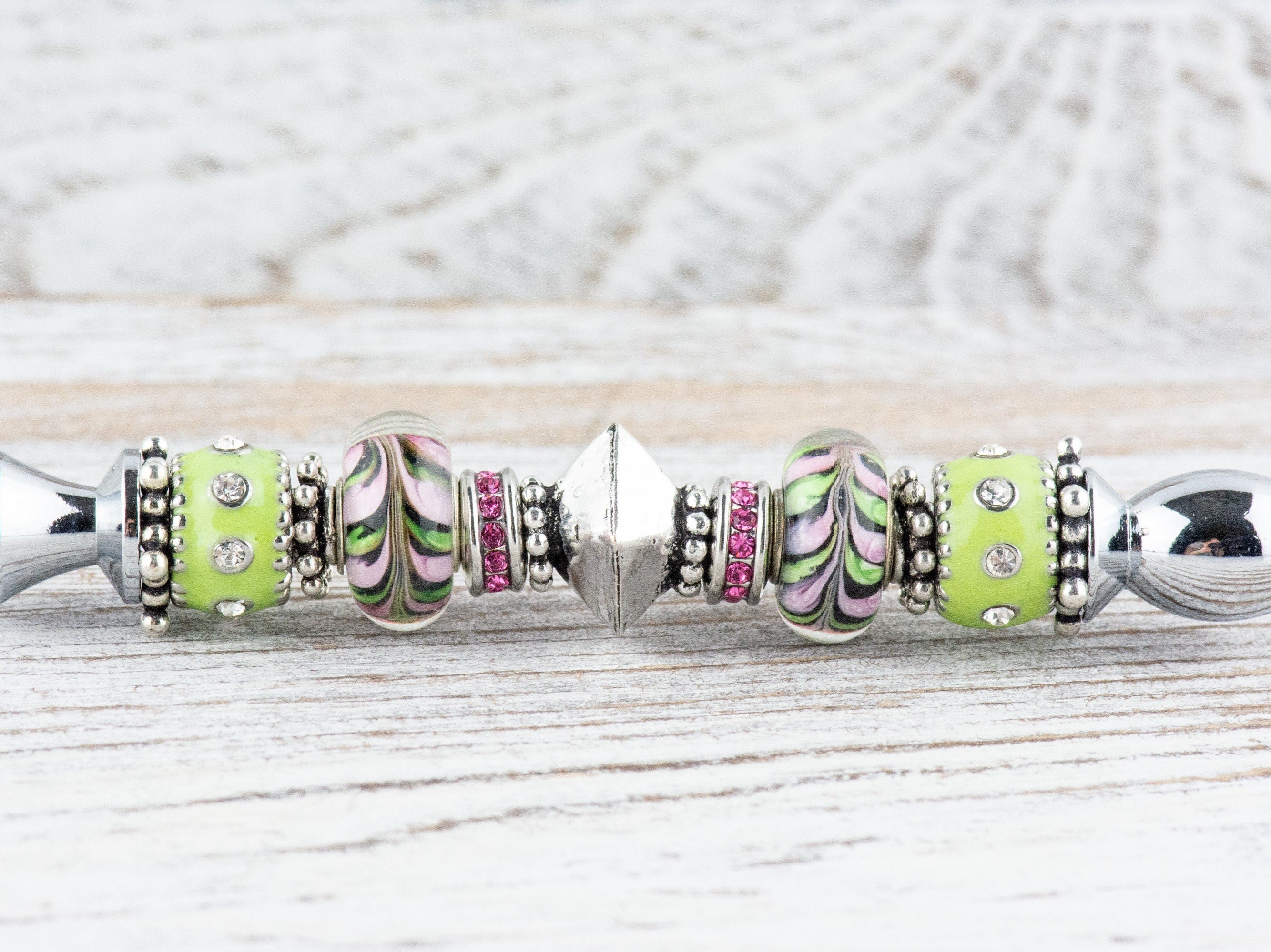 Lime and Pink Lemonade Glass Beaded Silver Letter Opener • Paper Knife • Desk Accessory