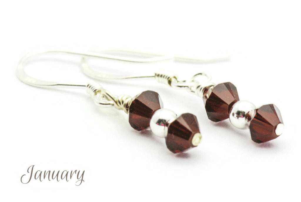 January Garnet Swarovski Crystal Birth Month Sterling Silver Drop Earrings