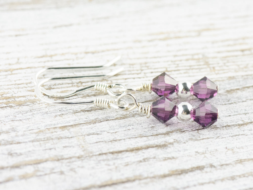 February Birthstone Earrings, February Earrings Gift, Amethyst Birthstone Earrings, Minimalist Swarovski Earrings