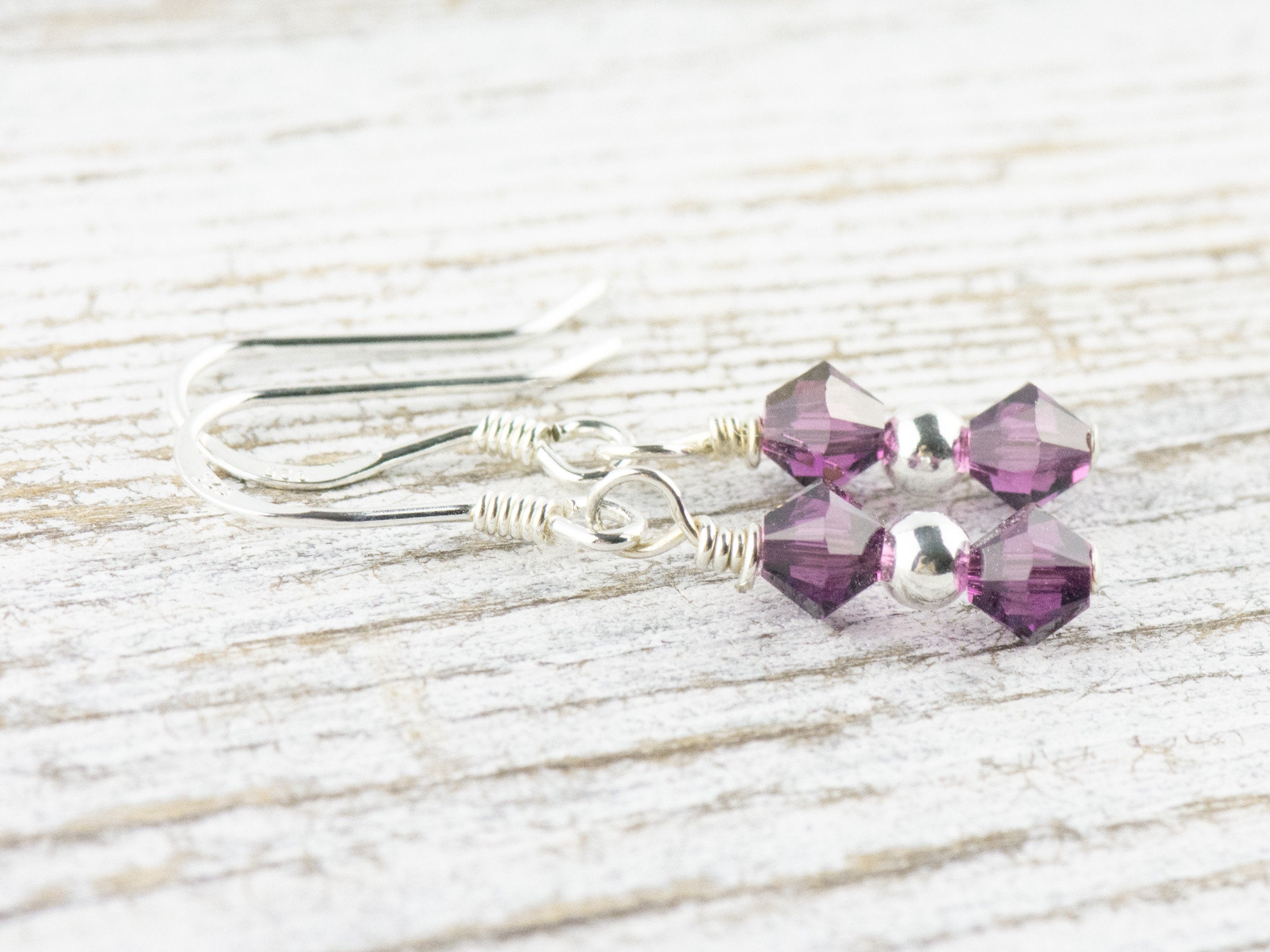 February Birthstone Earrings, February Earrings Gift, Amethyst Birthstone Earrings, Minimalist Swarovski Earrings