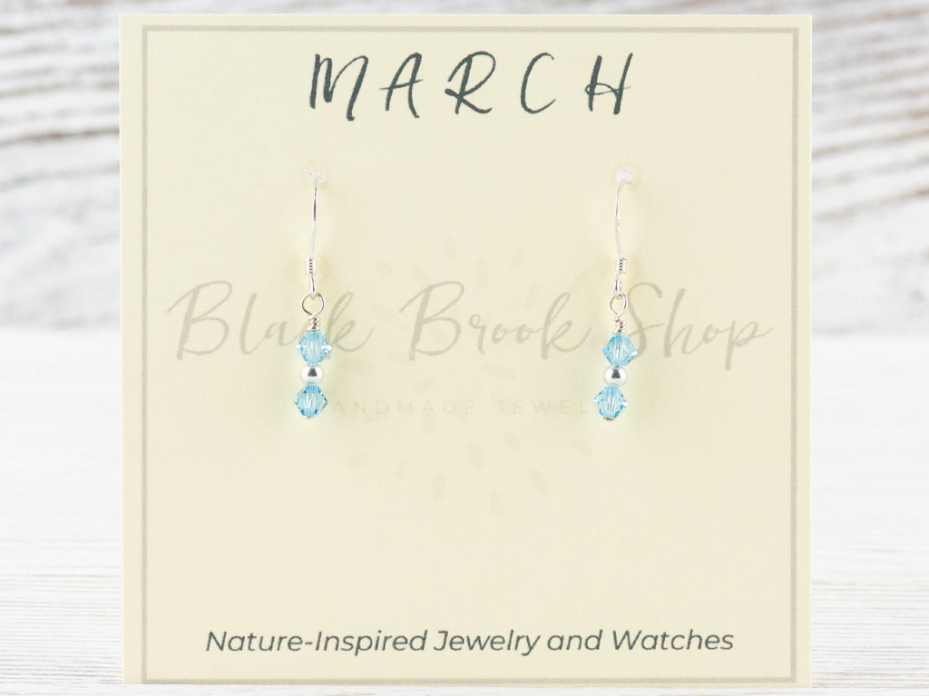 March Birthstone Earrings, March Earrings Gift, Minimalist Swarovski Earrings, Birthday Color Earrings, Birth Stone Earrings