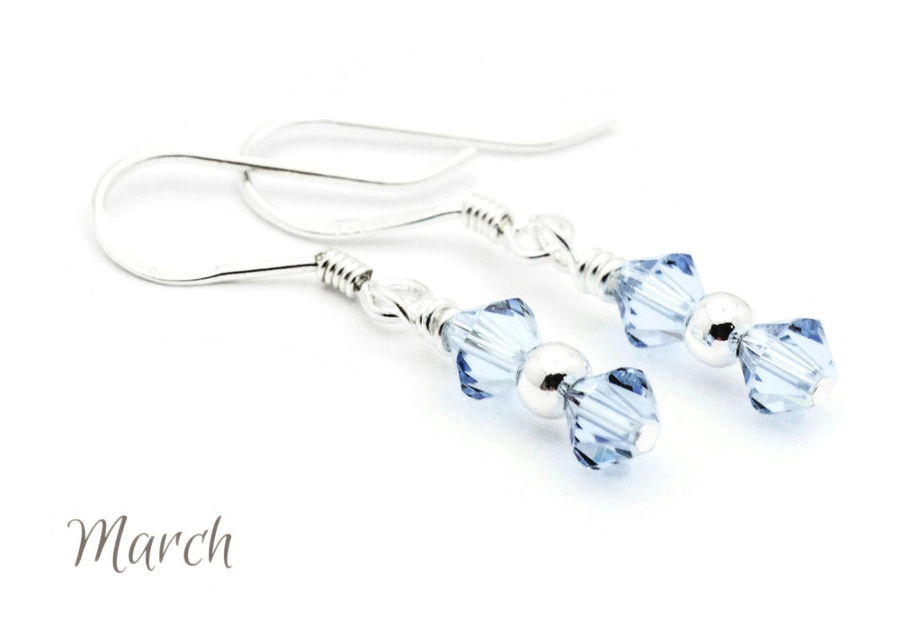 March Aquamarine Swarovski Crystal Birth Month Sterling Silver Drop Earrings