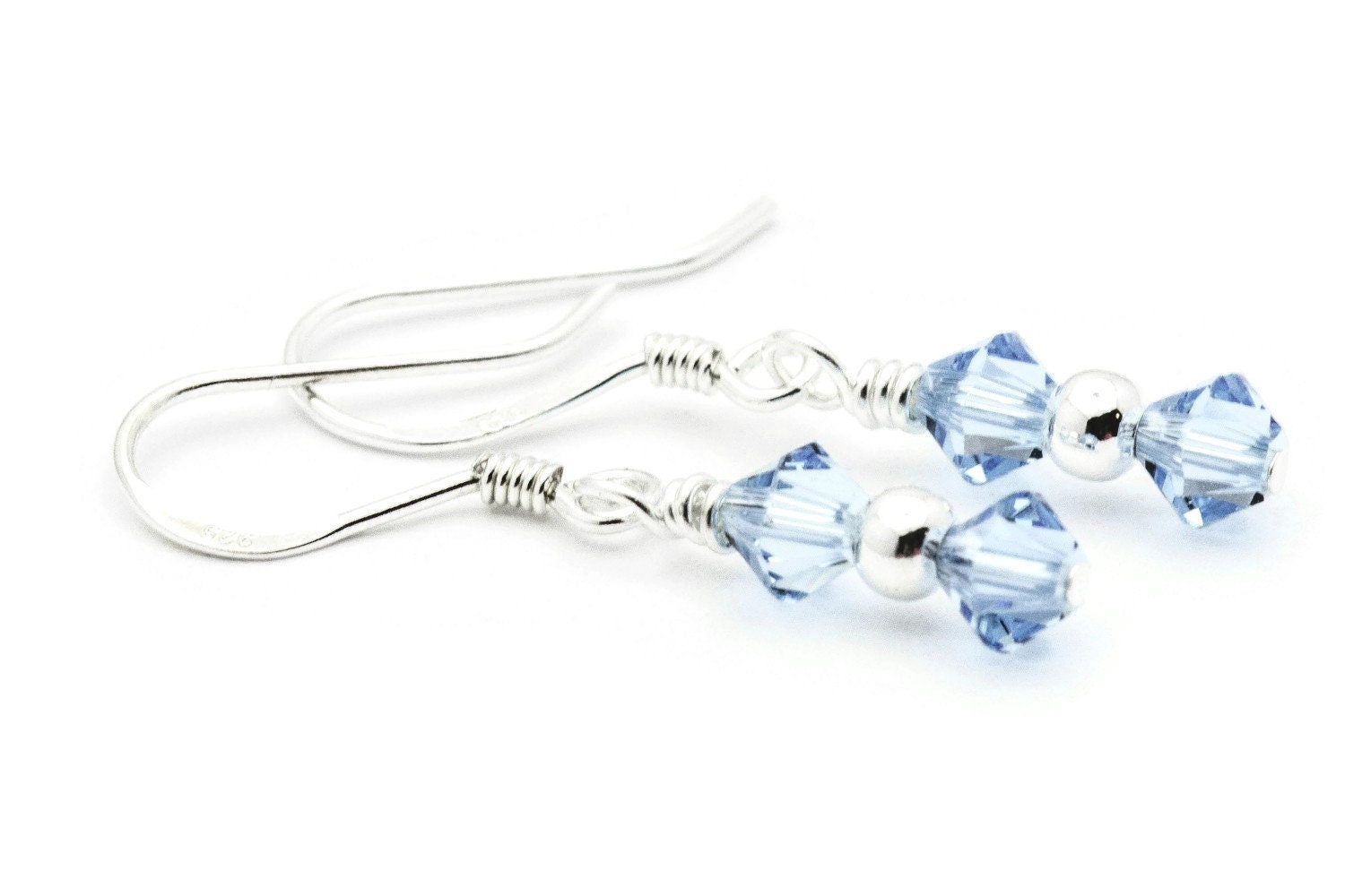March Aquamarine Swarovski Crystal Birth Month Sterling Silver Drop Earrings