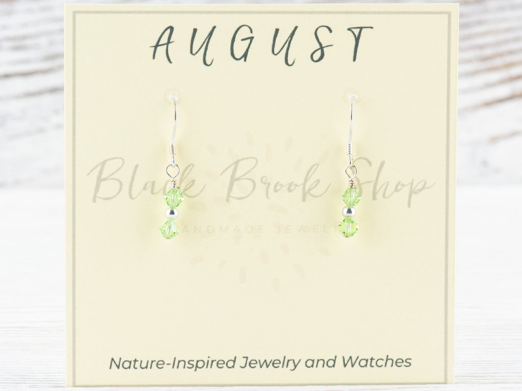 August Birthstone Earrings, Minimalist Swarovski Earrings, Birthday Earrings for Her, Peridot Birthstone Earrings