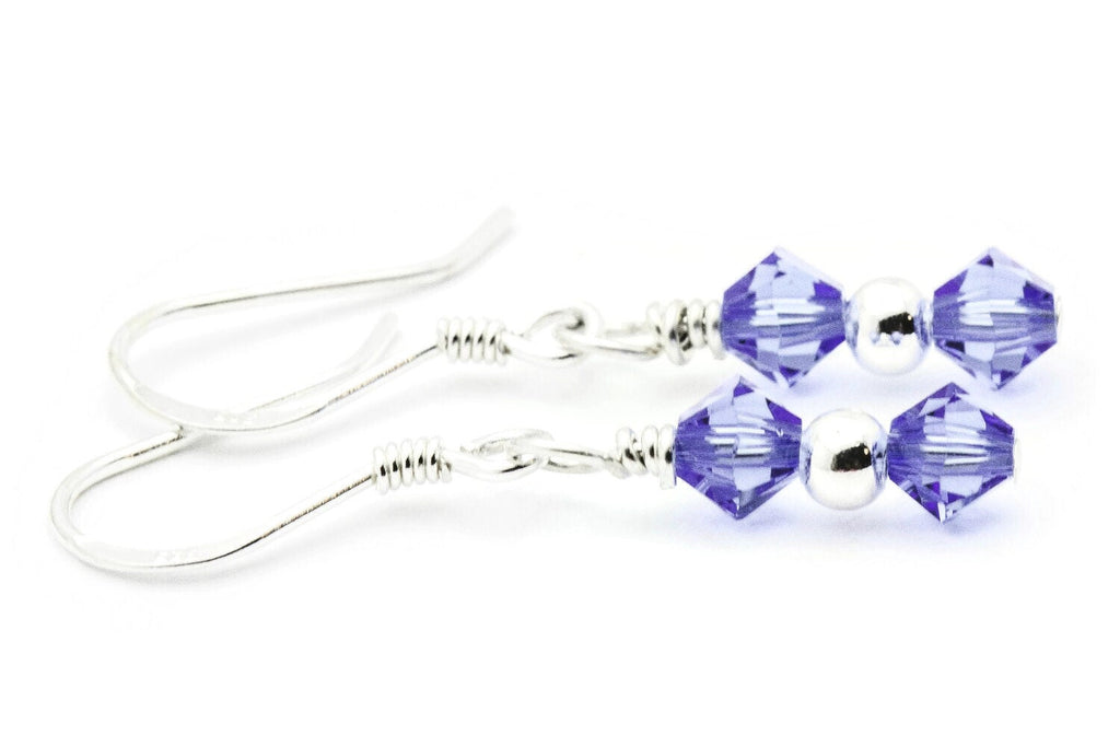 September Sapphire Swarovski Crystal Birth Month Sterling Silver Drop Earrings