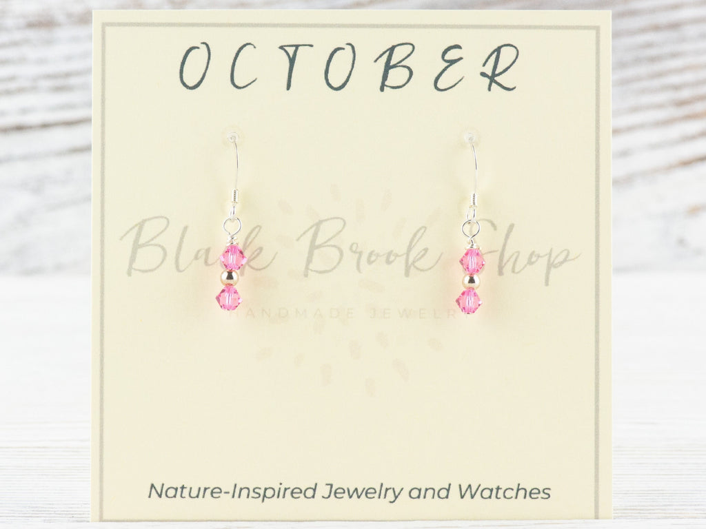 October Birthstone Earrings, October Earrings Gift, Minimalist Swarovski Earrings, Swarovski Pink Earrings, Birthday Earrings