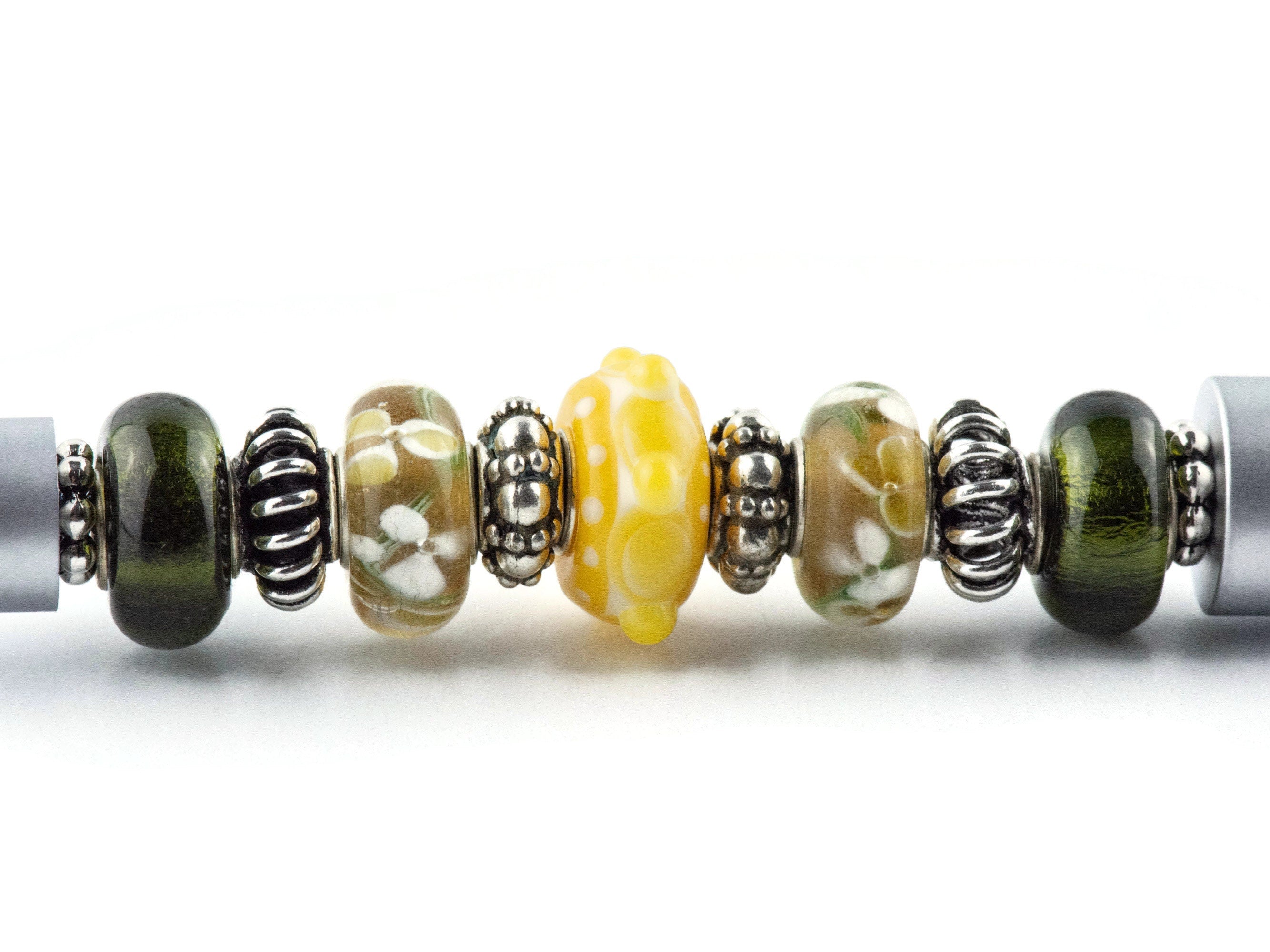 Spring in the City Beaded Silver Stylus Pen • Lampwork Glass Beads • Metal Ballpoint
