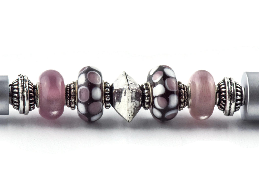 Lilac Love Beaded Silver Stylus Pen • Lampwork Glass Beads • Metal Ballpoint