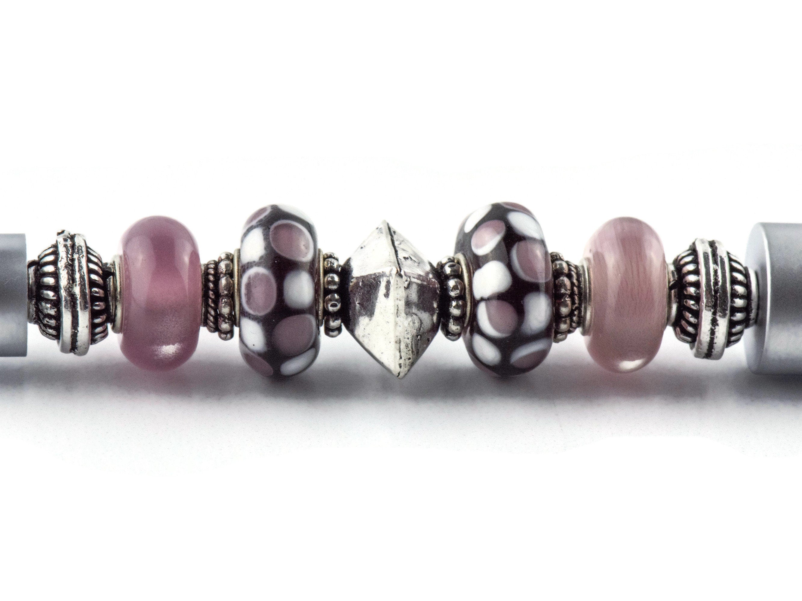 Lilac Love Beaded Silver Stylus Pen • Lampwork Glass Beads • Metal Ballpoint