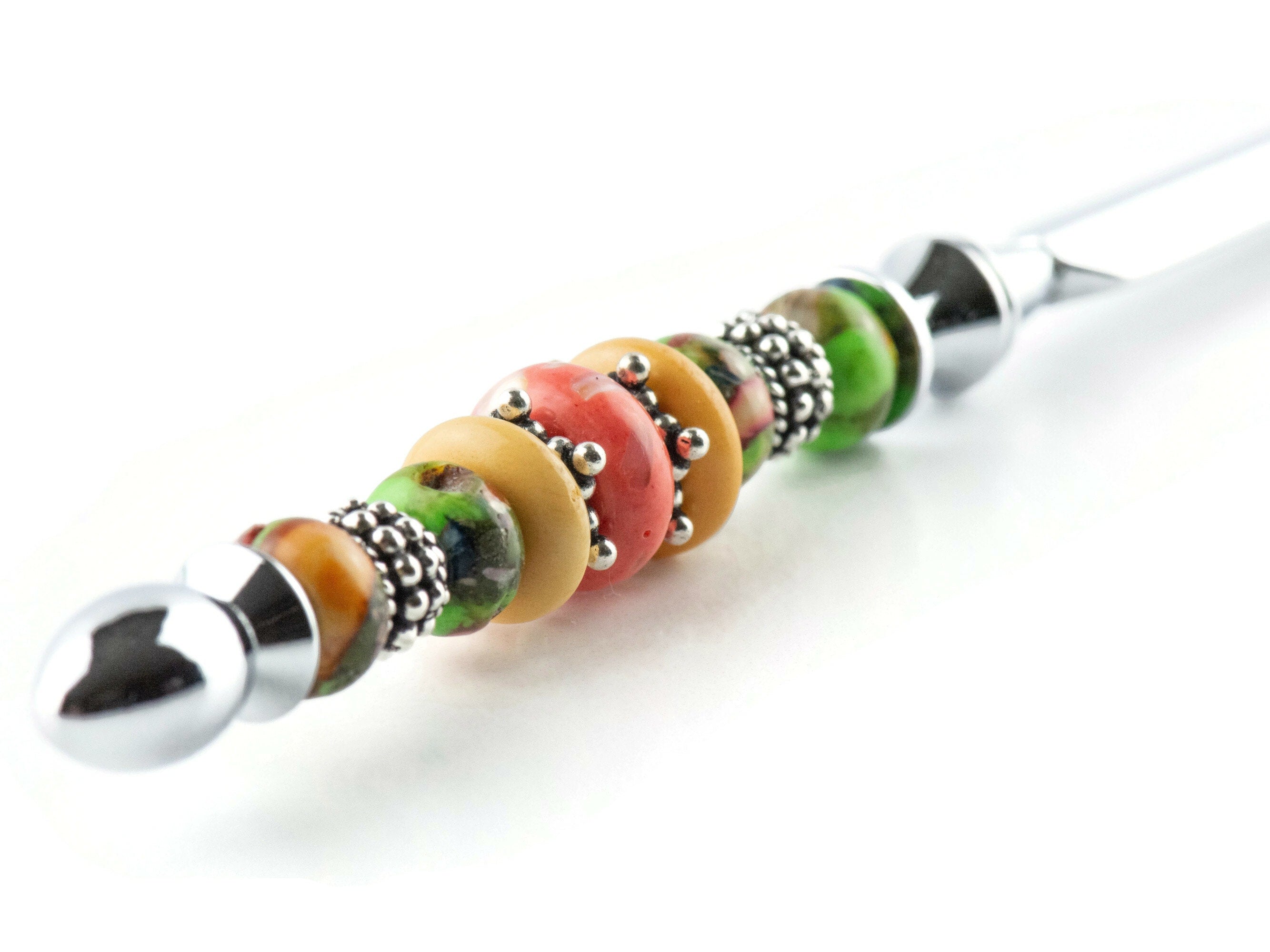 Moon Over Miami Glass Beaded Silver Letter Opener • Paper Knife • Desk Accessory
