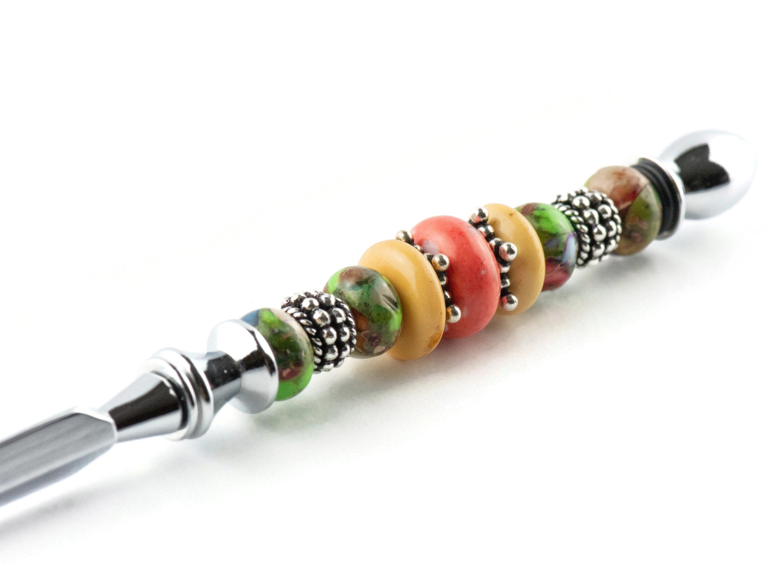 Moon Over Miami Glass Beaded Silver Letter Opener • Paper Knife • Desk Accessory